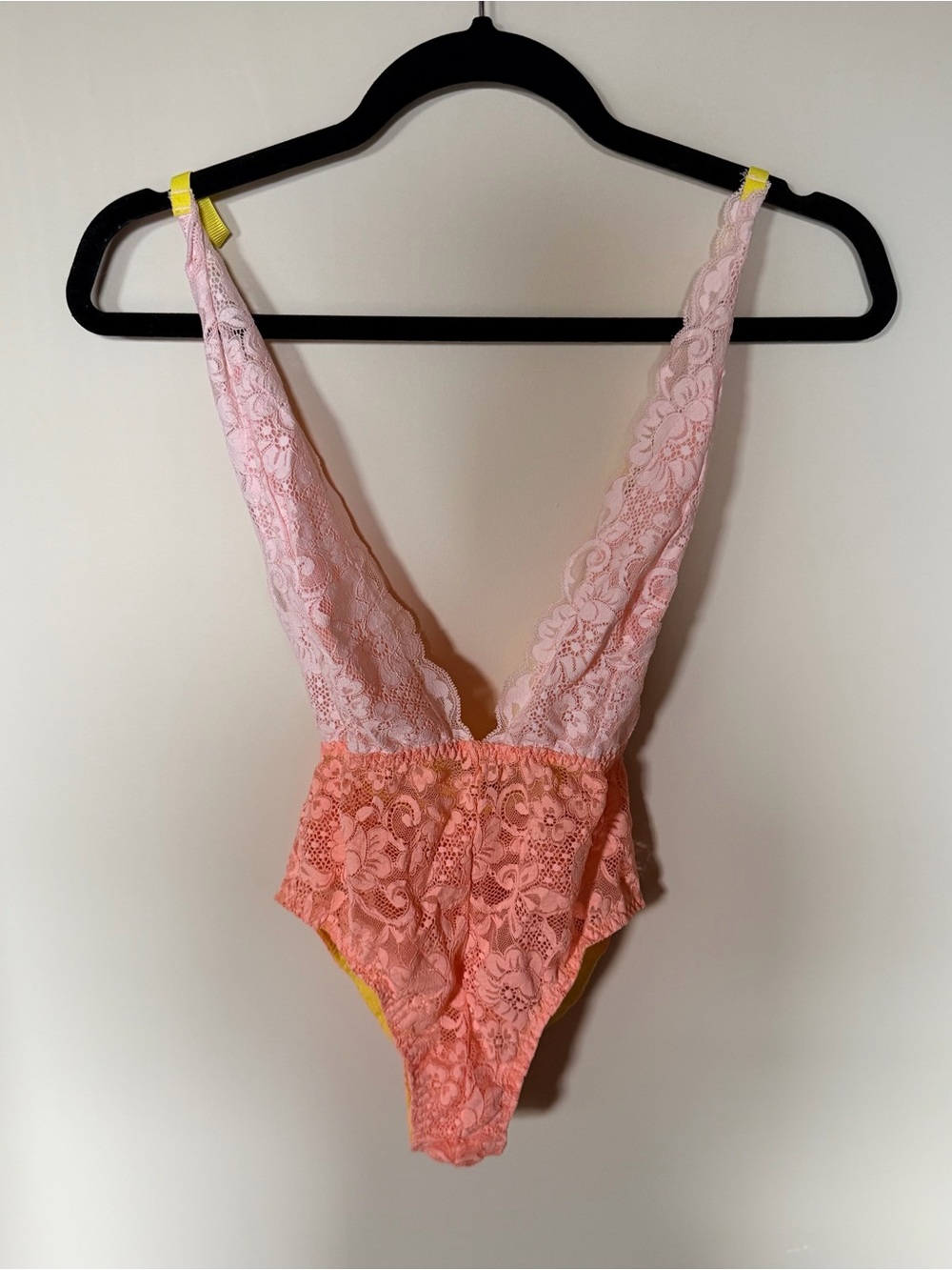 Free people we are HAH lace bodysuit pink and yellow XS